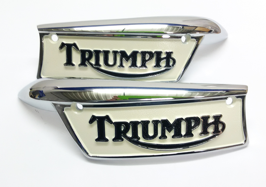 Tank badges chrome pair left & right embossed white