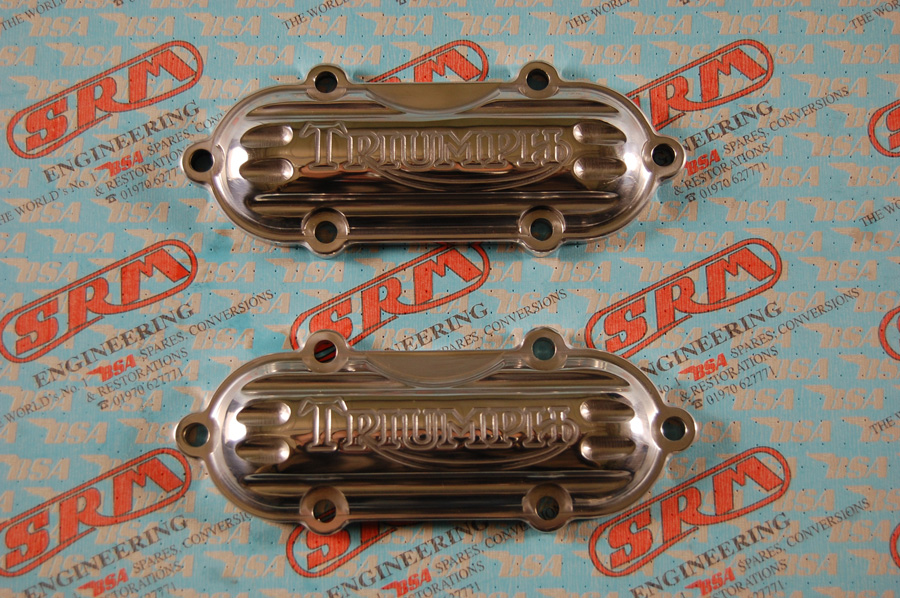 Pair billet alloy inspection covers with Triumph logo