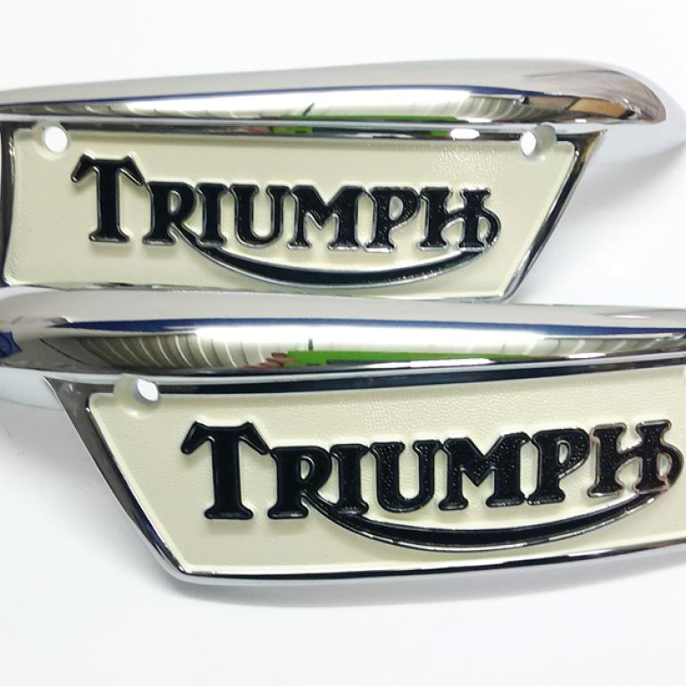 Tank badges chrome pair left & right embossed white