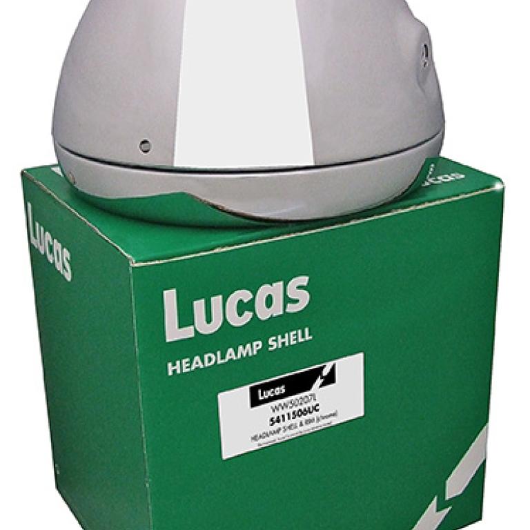 Lucas 7 inch chrome rim & shell plain, 1 wiring grommt hole